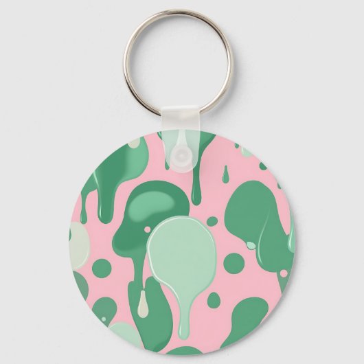 Pink Mint Green Melting Drip Pattern Abstract  キーホルダー (裏面)