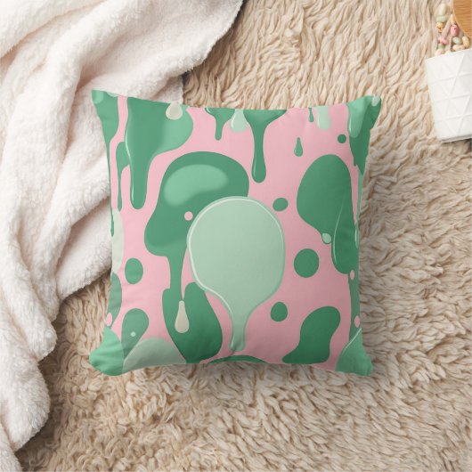Pink Mint Green Melting Drip Pattern Abstract  クッション (ブランケット)