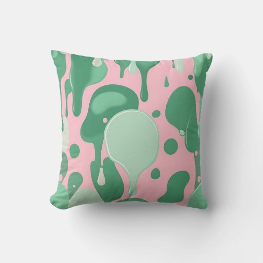 Pink Mint Green Melting Drip Pattern Abstract  クッション (正面)