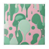 Pink Mint Green Melting Drip Pattern Abstract  タイル (正面)