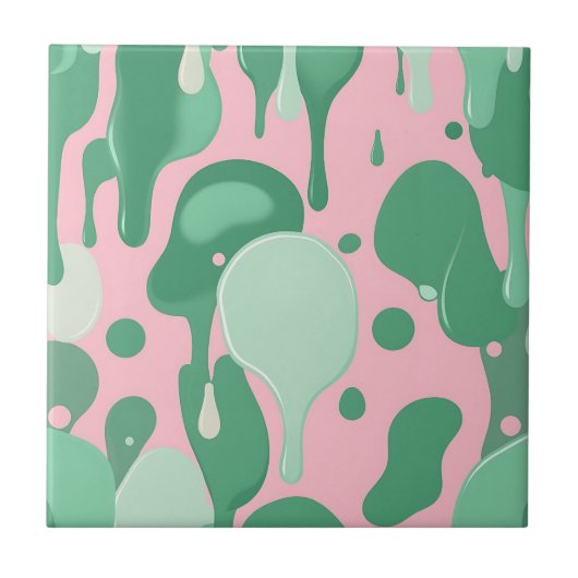 Pink Mint Green Melting Drip Pattern Abstract  タイル (正面)