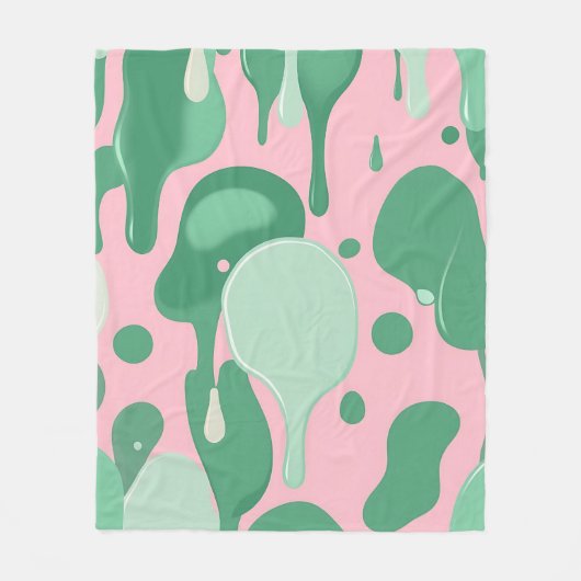 Pink Mint Green Melting Drip Pattern Abstract  フリースブランケット (正面)