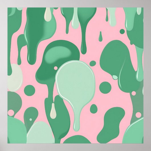 Pink Mint Green Melting Drip Pattern Abstract  ポスター (正面)