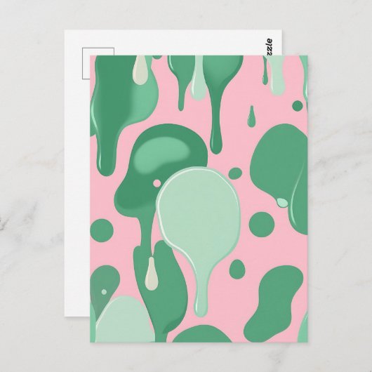 Pink Mint Green Melting Drip Pattern Abstract  ポストカード (正面/裏面)