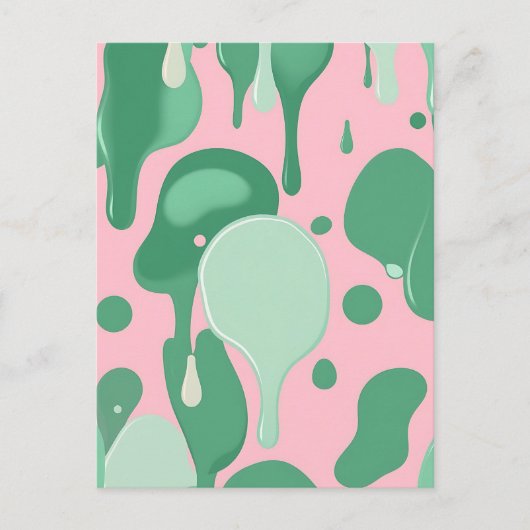 Pink Mint Green Melting Drip Pattern Abstract ポストカード (正面)