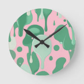 Pink Mint Green Melting Drip Pattern Abstract ラウンド壁時計 (正面)
