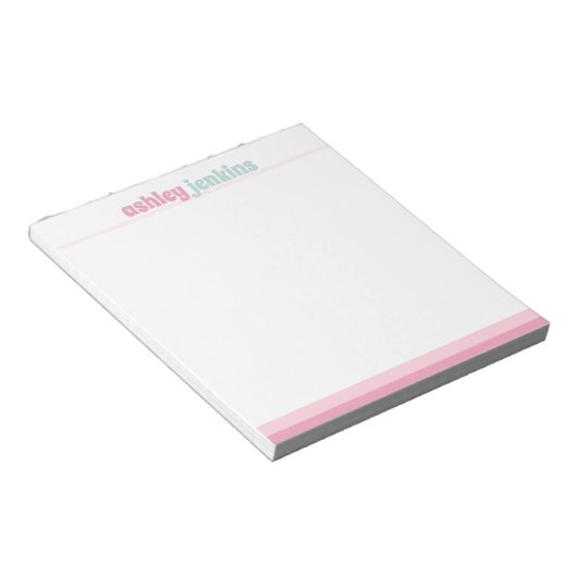 Pink & Mint Modern Name Minimalist Notepad ノートパッド (アングル)