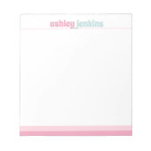 Pink & Mint Modern Name Minimalist Notepad ノートパッド (正面)