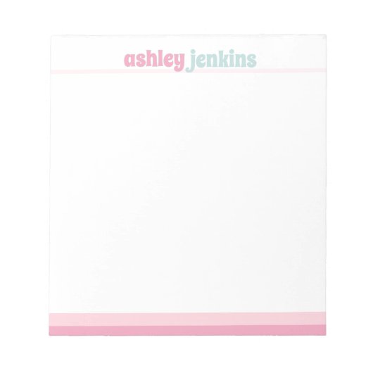 Pink & Mint Modern Name Minimalist Notepad ノートパッド (正面)
