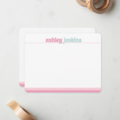 Pink & Mint Modern Name Note Card, Minimalist ノートカード (正面/裏面インサイチュ)