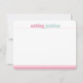 Pink & Mint Modern Name Note Card, Minimalist ノートカード (正面)
