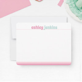 Pink & Mint Modern Name Note Card, Minimalist ノートカード