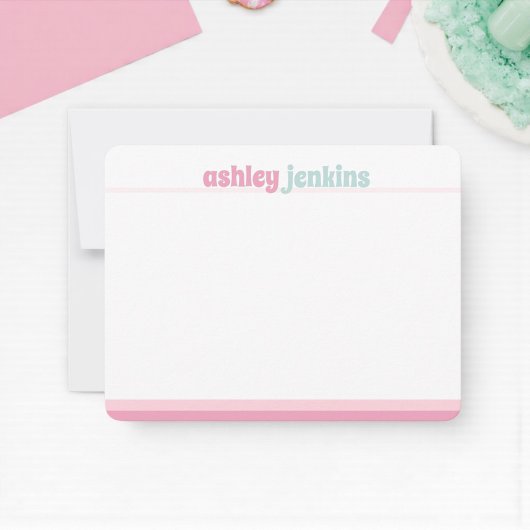 Pink & Mint Modern Name Note Card, Minimalist ノートカード