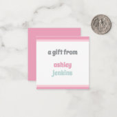 Pink & Mint Modern Name Square Gift Tag ノートカード (正面/裏面インサイチュ)