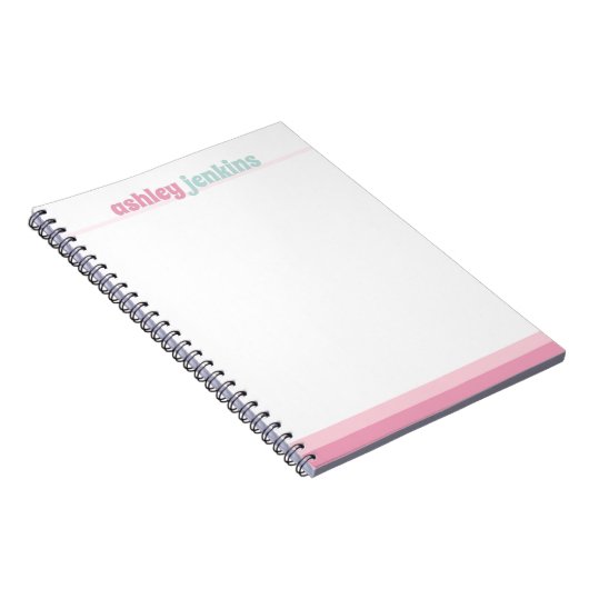 Pink & Mint Personalized Name Spiral Notebook ノートブック (右側)