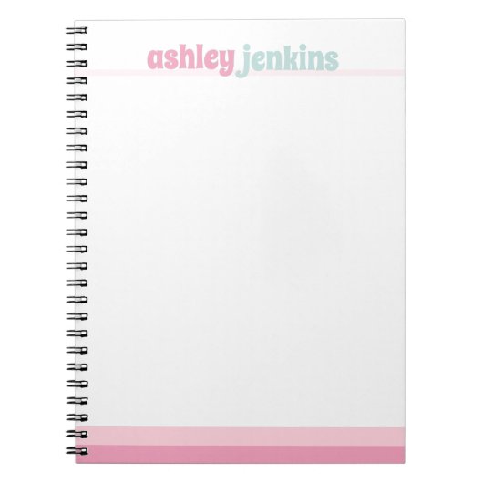 Pink & Mint Personalized Name Spiral Notebook ノートブック (正面)