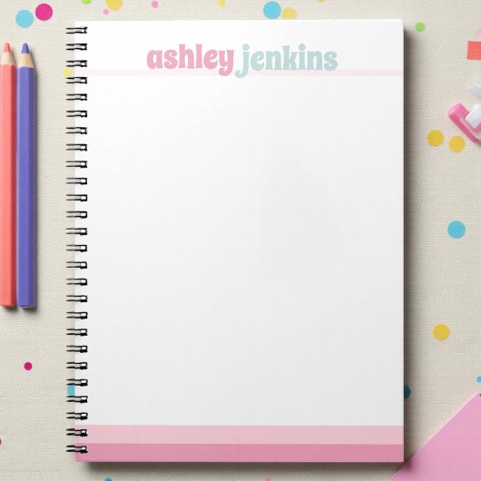 Pink & Mint Personalized Name Spiral Notebook ノートブック