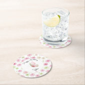 Pink Mint Ranunculus Floral Birthday ラウンドペーパーコースター (インサイチュ)