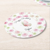 Pink Mint Ranunculus Floral Birthday ラウンドペーパーコースター (アングル)