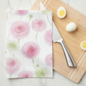 Pink Mint Ranunculus Flowers キッチンタオル (四つ折り)