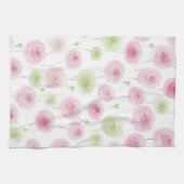 Pink Mint Ranunculus Flowers キッチンタオル (横)
