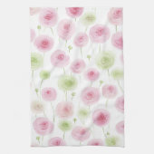Pink Mint Ranunculus Flowers キッチンタオル (縦)