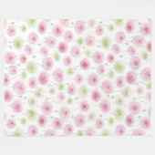 Pink Mint Ranunculus Flowers フリースブランケット (正面(横))