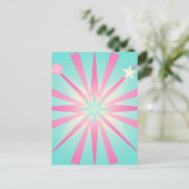 Pink Mint Retro Starburst Glow ポストカード (スタンド正面)