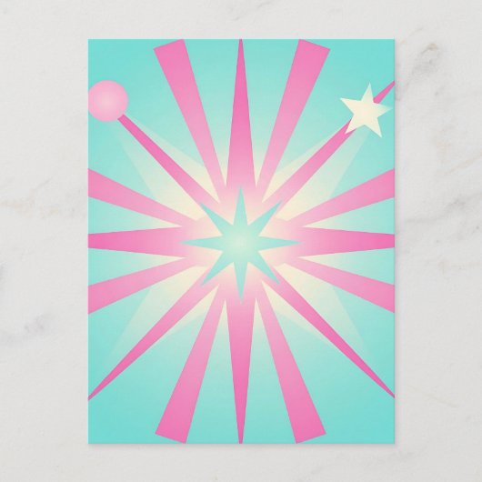 Pink Mint Retro Starburst Glow ポストカード (正面)