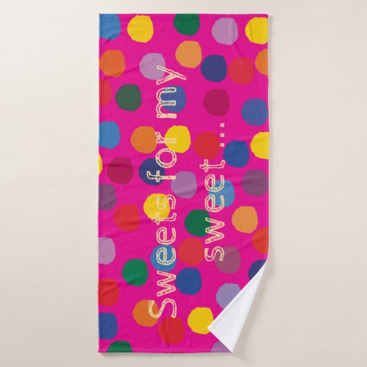 Pink mit bunten Punkten und Schriftzug - バスタオルセット (バスタオル)