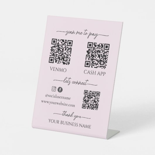 Pink Mobile Checkout Business qr code table topper 台座サイン (正面)