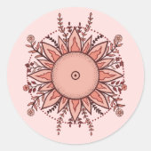Pink & Mocha Floral Sun ラウンドシール (正面)