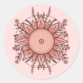 Pink & Mocha Floral Sun ラウンドシール