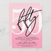 Pink Modern 50th Birthday 招待状 (正面/裏面)