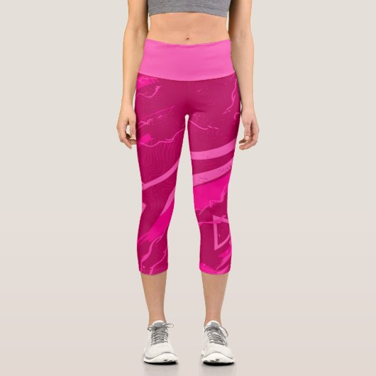 Pink Modern Abstract Sports Pattern カプリレギンス (正面)