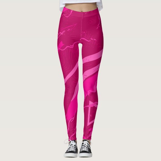 Pink Modern Abstract Sports Pattern レギンス (正面)