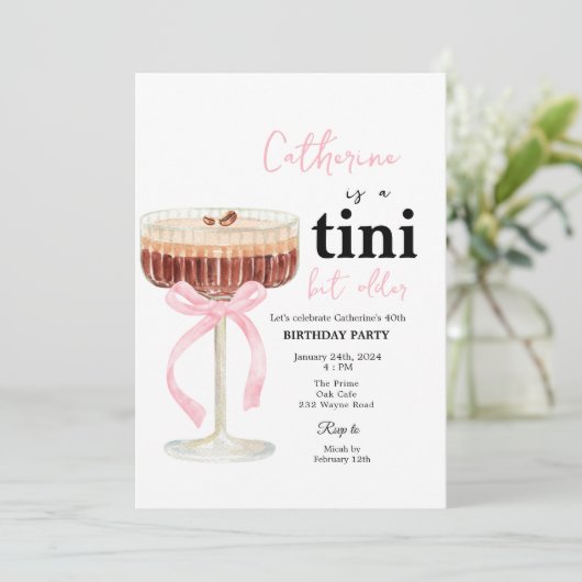 Pink Modern Bow Coffee Cocktail Birthday 招待状 (スタンド正面)