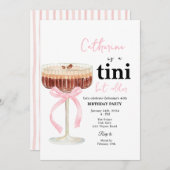 Pink Modern Bow Coffee Cocktail Birthday 招待状 (正面/裏面)