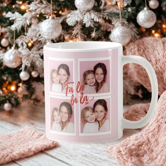 Pink Modern Christmas Photo Collage | Fa La La コーヒーマグカップ