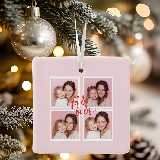 Pink Modern Christmas Photo Collage | Fa la la la セラミックオーナメント
