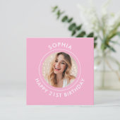 Pink Modern Cute Girl Happy 21st Birthday Photo セーブザデート (スタンド正面)