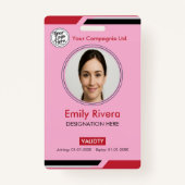 Pink Modern Employee Photo ID Card バッジ (正面)