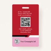 Pink Modern Employee Photo ID Card バッジ (裏面)