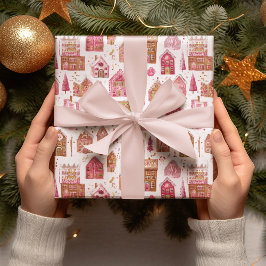 Pink Modern Gingerbread House Wrapping Paper ラッピングペーパー