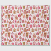 Pink Modern Gingerbread House Wrapping Paper ラッピングペーパー (フラット)