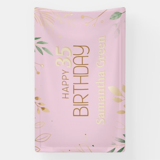 pink modern minimal elegant simple 35th birthday 横断幕 (縦)