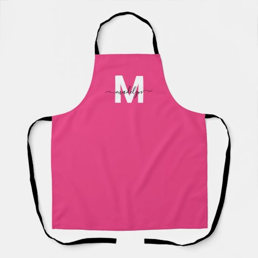 Pink Modern Minimalist Elegant Monogram エプロン (正面)