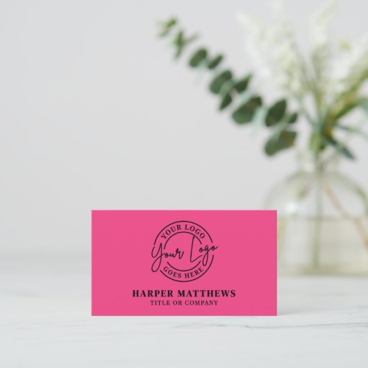 Pink Modern Minimalist Logo QR Code Business Card 名刺 (スタンド正面)
