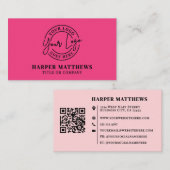 Pink Modern Minimalist Logo QR Code Business Card 名刺 (正面/裏面)
