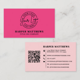Pink Modern Minimalist Logo QR Code Business Card 名刺